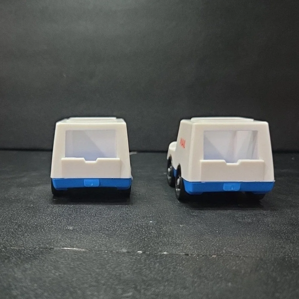 Fisher Price Little People Mail Trucks, Set of 2, Vintage White Blue Plastic Toy